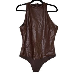 NWT SKIMS High Neck Sleeveless Faux Leather Bodysuit Cocoa 3X
